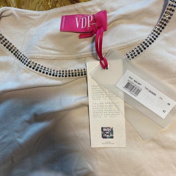 VDP Collection Maglia Rhinestone Embellished LongSleeve TunicDress Cream Size 6 - Picture 6 of 8